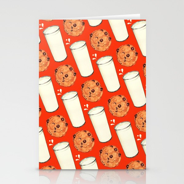Milk & Cookies Pattern - Red Stationery Cards
