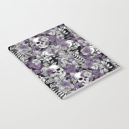 Skulls and Flowers Black Purple Violet Lavender White Vintage Gothic Floral Notebook
