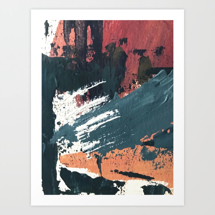 Thrive: a colorful, vibrant, abstract mixed media print in blues, red, orange, and white Art Print