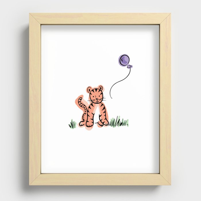Baby Tiger with Purple Balloon Recessed Framed Print