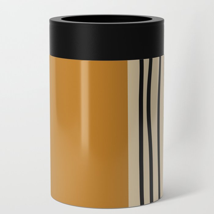 Abstract mid century modern minimalist stripes- mustard yellow Can Cooler