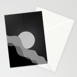 Abstraction_SUNRISE_SUNSET_BLACK_WHITE_MONO_MINIMAL_POP_ART_0802B Stationery Card