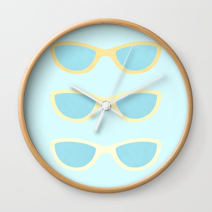 Yellow and blue retro sunglasses Wall Clock