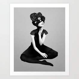 Paralyse (Matter&Air) Art Print | Bizarre, Ink, Darkflorals, Mystical, Girl, Black And White, Roses, Woman, Minimal, Beauty 