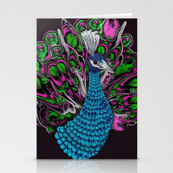 Neon Peacock Art Print by Doug Crossley Stationery Cards