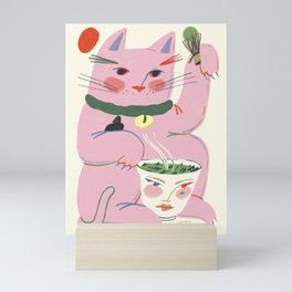 Matcha Neko Mini Art Print | Tea, Illustration, Neko, Drawing, Pink, Cat, Digital, Curated, Cute, Pinkcat 