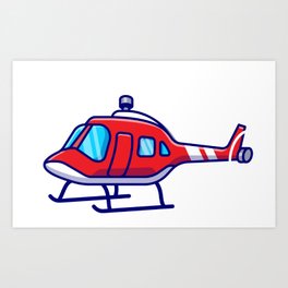 Illustrated Flying Red Helicopter Art Print