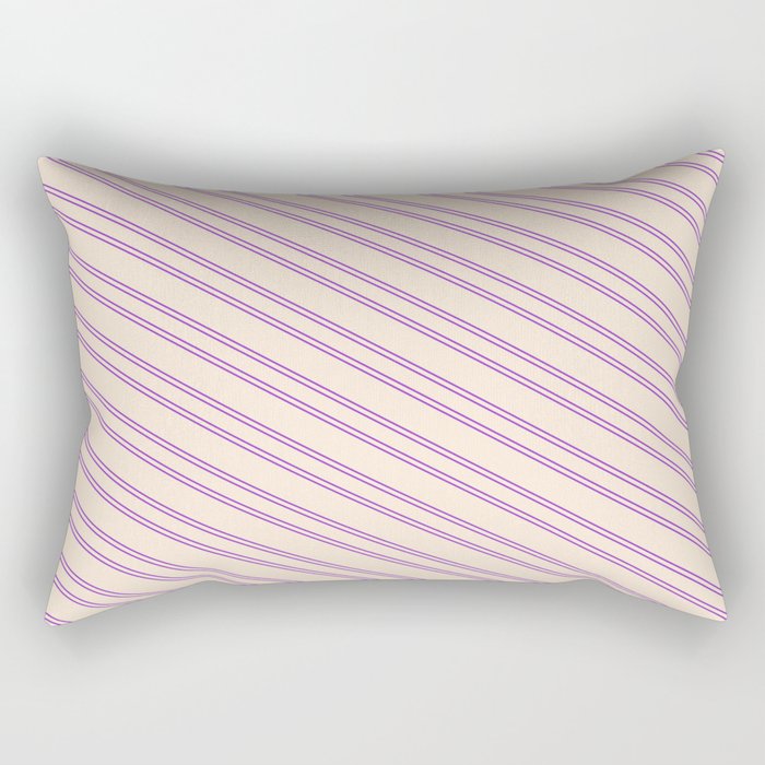 Beige and Dark Orchid Colored Striped Pattern Rectangular Pillow