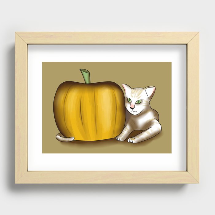 Cat and Pumpkin Recessed Framed Print