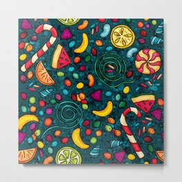 Hand-drawn candies pattern, multicolored sweets Metal Print