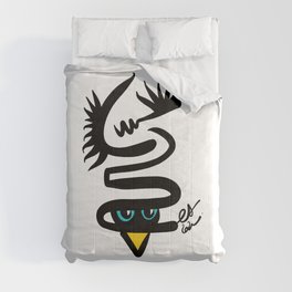 Abstract Snake Bird Minimal Style Line in Black and White and Color Comforter