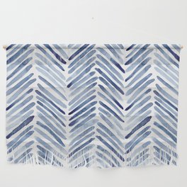 Indigo herringbone - watercolor blue chevron Wall Hanging