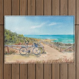 Bicycle at a sunny beach Outdoor Rug