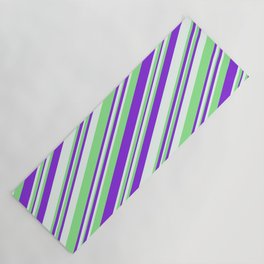 [ Thumbnail: Purple, Mint Cream & Light Green Colored Striped Pattern Yoga Mat ]