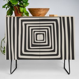 Abstract Concentric Squares Shapes Art - Prussian Blue and Dutch White Credenza