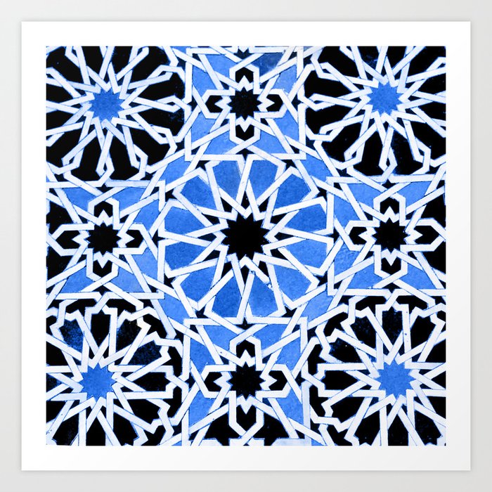 Blue Moroccan Zellige Mosaic Tiles Modern Geometric Zellij Art Print