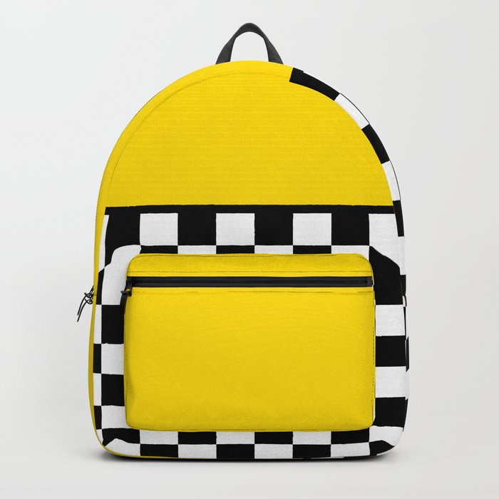 Black & white checkered Chess board and Yellow Backpack