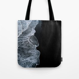 Waves on a black sand beach in iceland - minimalist Landscape Photography Tote Bag | Curated, Iceland, Beach, Moody, Nature, Fineart, Landscape, Minimal, Water, Minimalist 