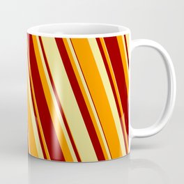 [ Thumbnail: Tan, Dark Orange, and Dark Red Colored Lined Pattern Coffee Mug ]