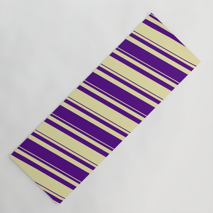 Pale Goldenrod and Indigo Colored Striped/Lined Pattern Yoga Mat