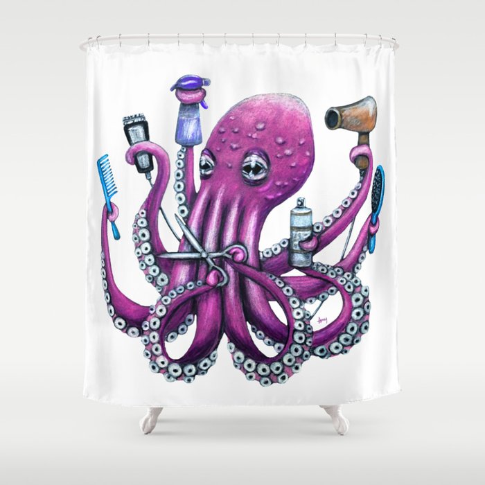 "Octo Stylist" - Octopus Hairdresser Shower Curtain