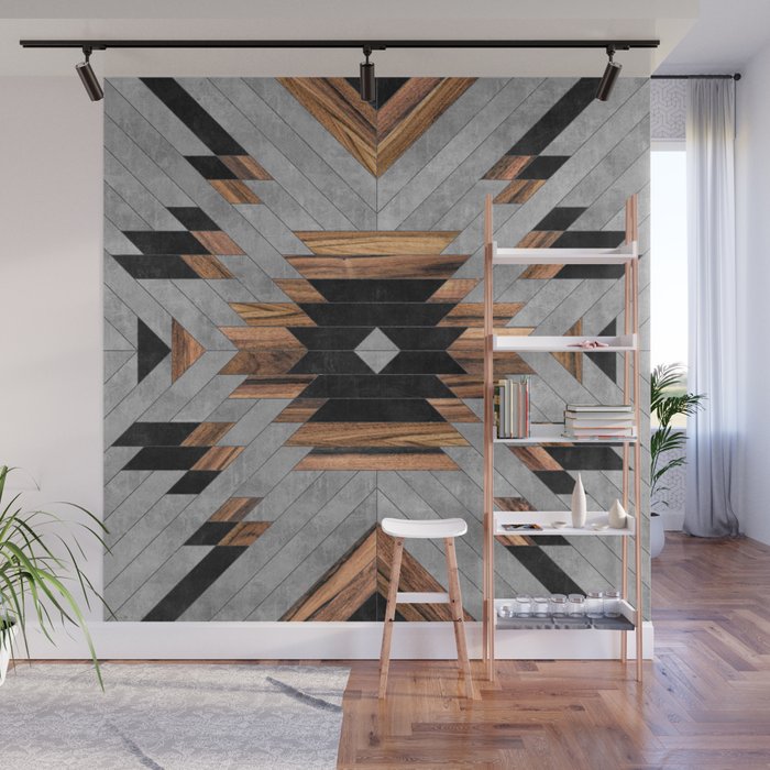 Urban Tribal Pattern No.6 - Aztec - Concrete and Wood Wall Mural