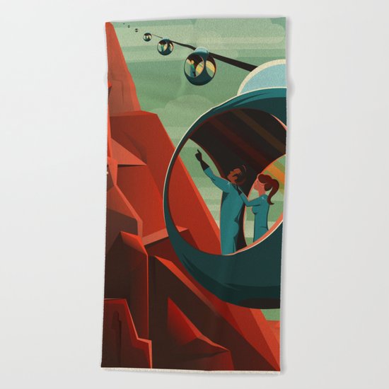 THE VOLCANO OF MARS - Olympus Mons | Space | X | Retro | Vintage | Futurism | Sci-Fi Beach Towel