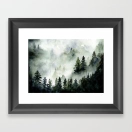 Foggy Mountains No. 2 - Misty Forest Watercolor Art Handpainted Landscape Art Wanderlust Painting Framed Art Print