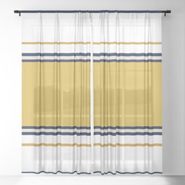 Wide and Thin Stripes Color Block Pattern in Mustard Yellow, Navy Blue, Ivory, and White Sheer Curtain