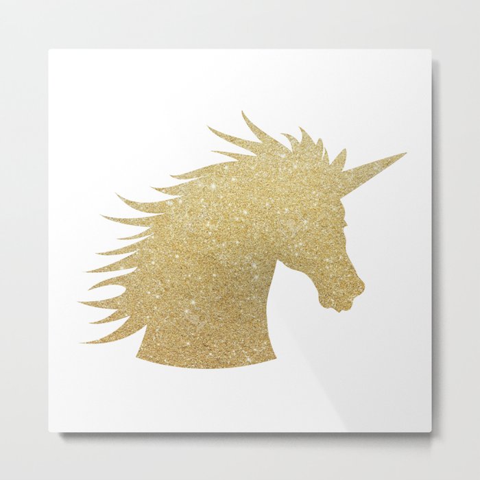 Gold Glitter Unicorn Metal Print