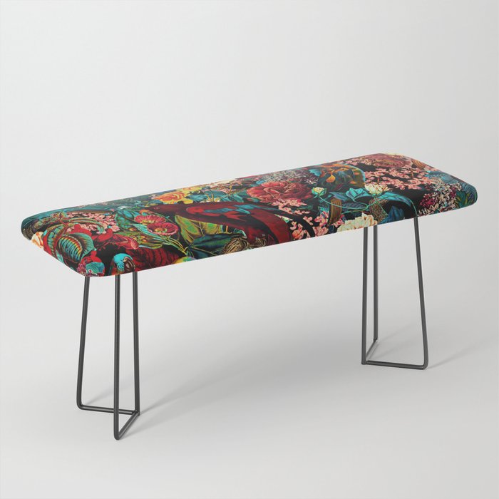 FLORAL AND BIRDS XVII Bench | Painting, Pattern, Floral, Animals, Nature, Tropical, Botanical, Exotic, Tropic, Cool
