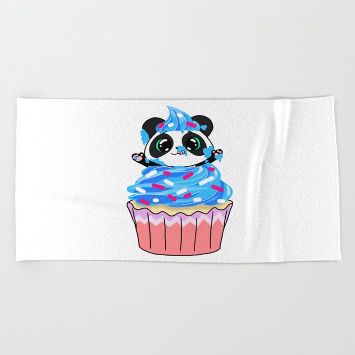 A Panda Popping out of a Cupcake Beach Towel