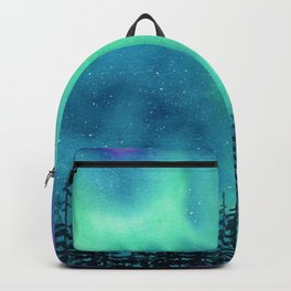 "Wilderness Lights" Aurora Borealis watercolor landscape painting Backpack