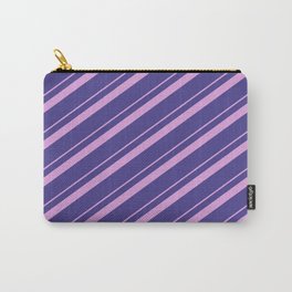 [ Thumbnail: Plum and Dark Slate Blue Colored Pattern of Stripes Carry-All Pouch ]