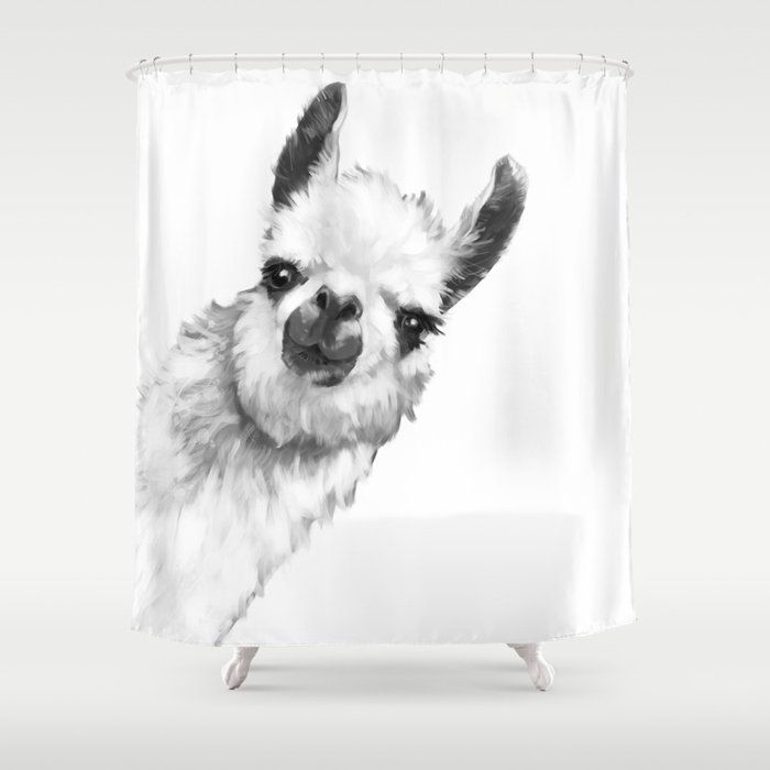 Sneaky Llama Black and White Shower Curtain