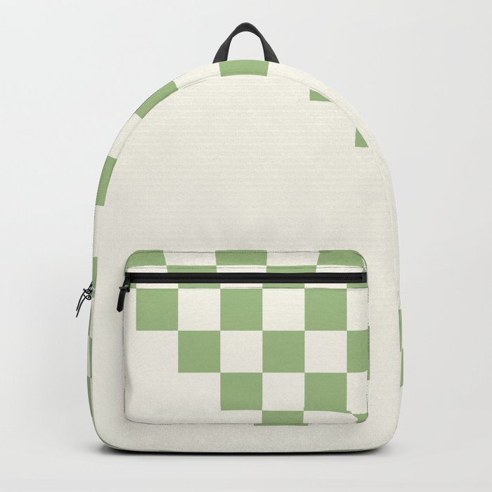 Checkerboard Half Diagonal Check Pattern in Light Sage Green and Cream Backpack