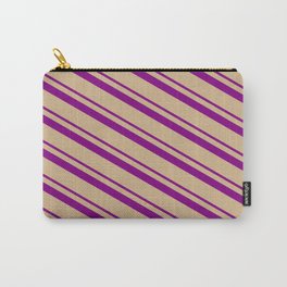 [ Thumbnail: Purple & Tan Colored Lines Pattern Carry-All Pouch ]
