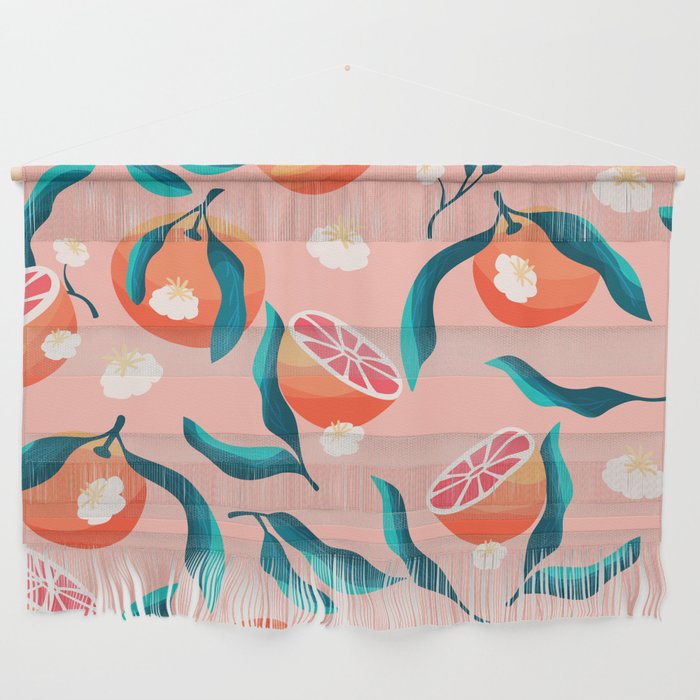 Seamless pattern with hand drawn oranges and floral elements VECTOR Wall Hanging