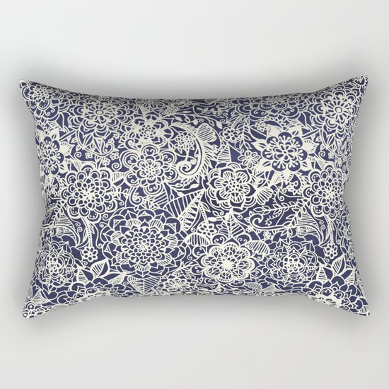 Lace on Nautical Navy Blue Rectangular Pillow