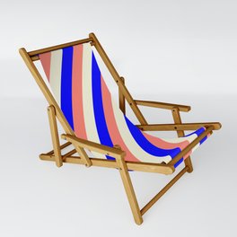 [ Thumbnail: Blue, Salmon & Beige Colored Stripes/Lines Pattern Sling Chair ]