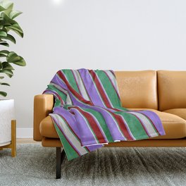 [ Thumbnail: Purple, Dark Red, Sea Green, and Light Grey Colored Lines Pattern Throw Blanket ]
