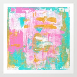 Abstract Acrylic - Turquoise, Pink & Gold Art Print