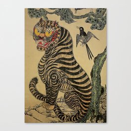 Striped Vintage Minhwa Tiger and Magpie Canvas Print