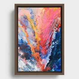Volcano: A vibrant abstract landscape in pinks and blues Framed Canvas