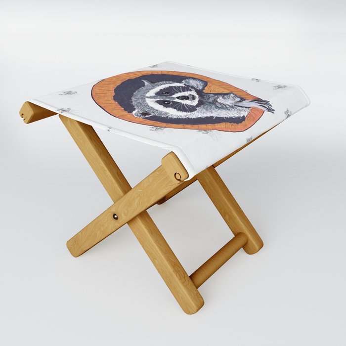 Peeking Raccoon#1 White Pallet Folding Stool