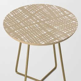 Rough Weave Painted Abstract Burlap Painted Pattern in Beige and White Side Table