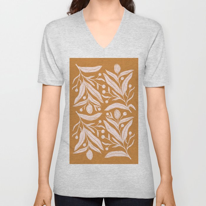 Modern minimalistic floral art on ochre V Neck T Shirt
