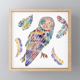 Owl and feathers  Framed Mini Art Print