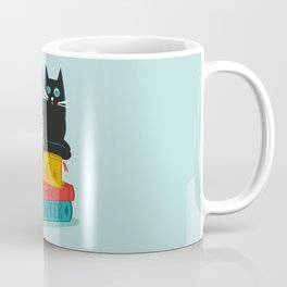 One more chapter // aqua background black cat striped mug with plants red teal and yellow books  Coffee Mug