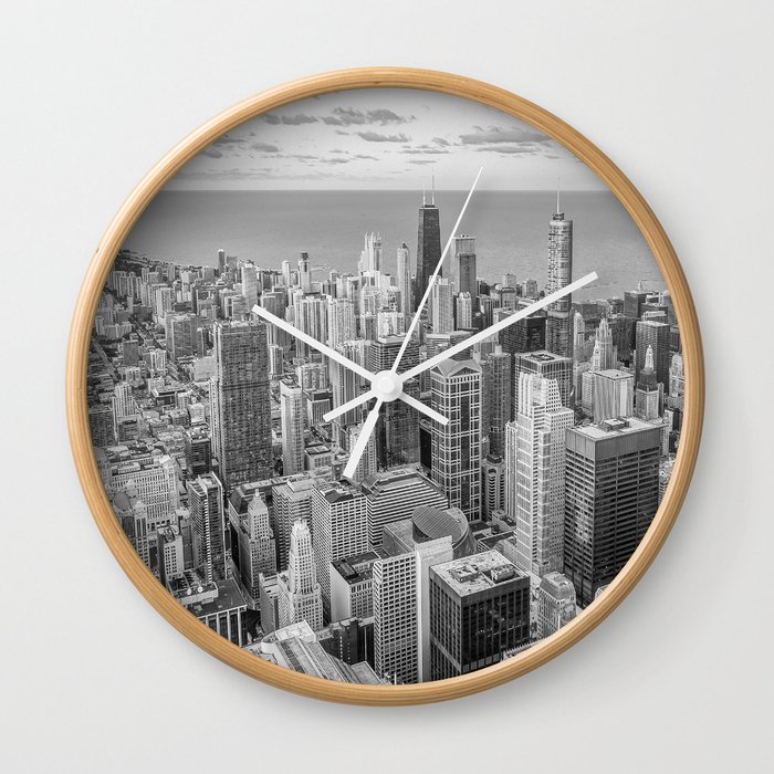Chicago Skyscrapers Black and White Wall Clock
